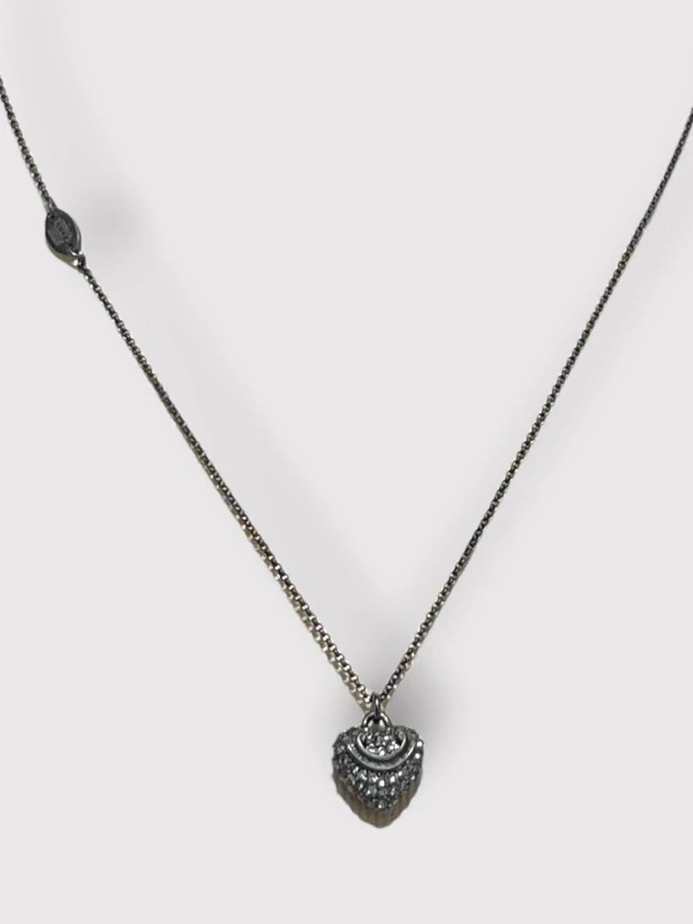 Vintage Juicy Couture N-Pavé Heart Wish Necklace - Gunmetal Dark Silver Crystals